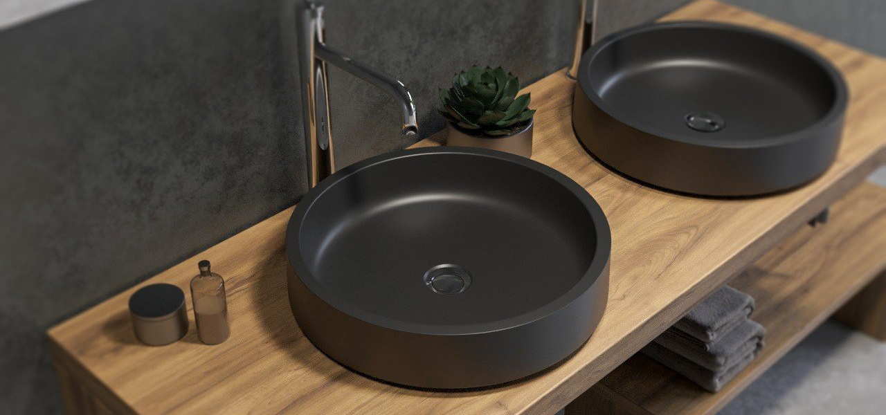 Solace A Blck Round Stone Bathroom Vessel Sink C2 Interactive LightMix 2.13